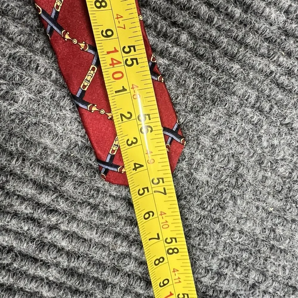 Dunhill Silk Necktie Red Equestrian Buckle Harness Horse Tack Tie 56”‎ X 4” VTG